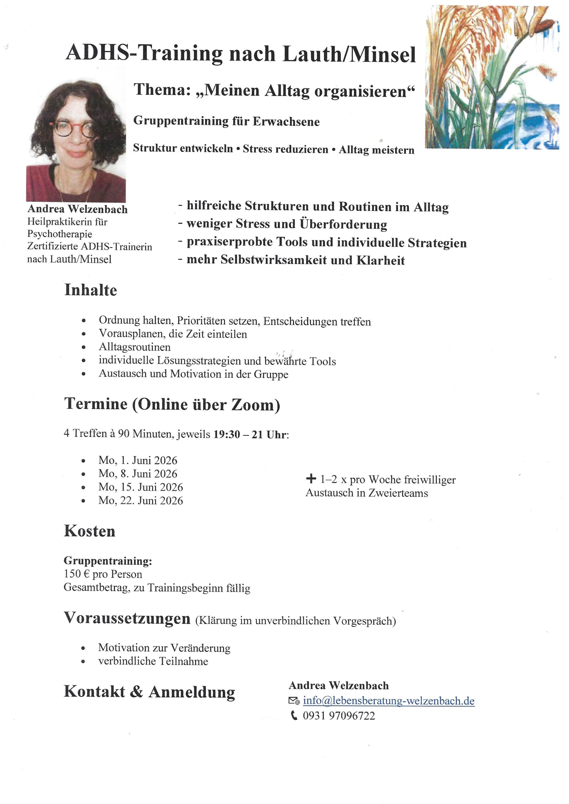 ADHS-Training nach Lauth/Minsel zum Thema \"Den Alltag organisieren\"